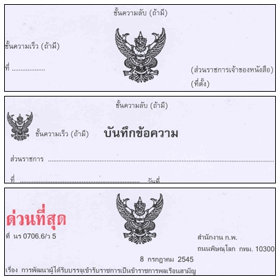 การใส่ชั้นความเร็ว ชั้นความลับ ในหนังสือภายนอกและหนังสือภายใน